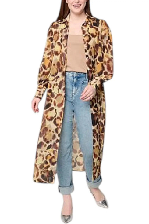 C. Wonder by Christian Siriano Tops - C Wonder Women's Drama Topper with Side Slits Printed Leopard - Plus